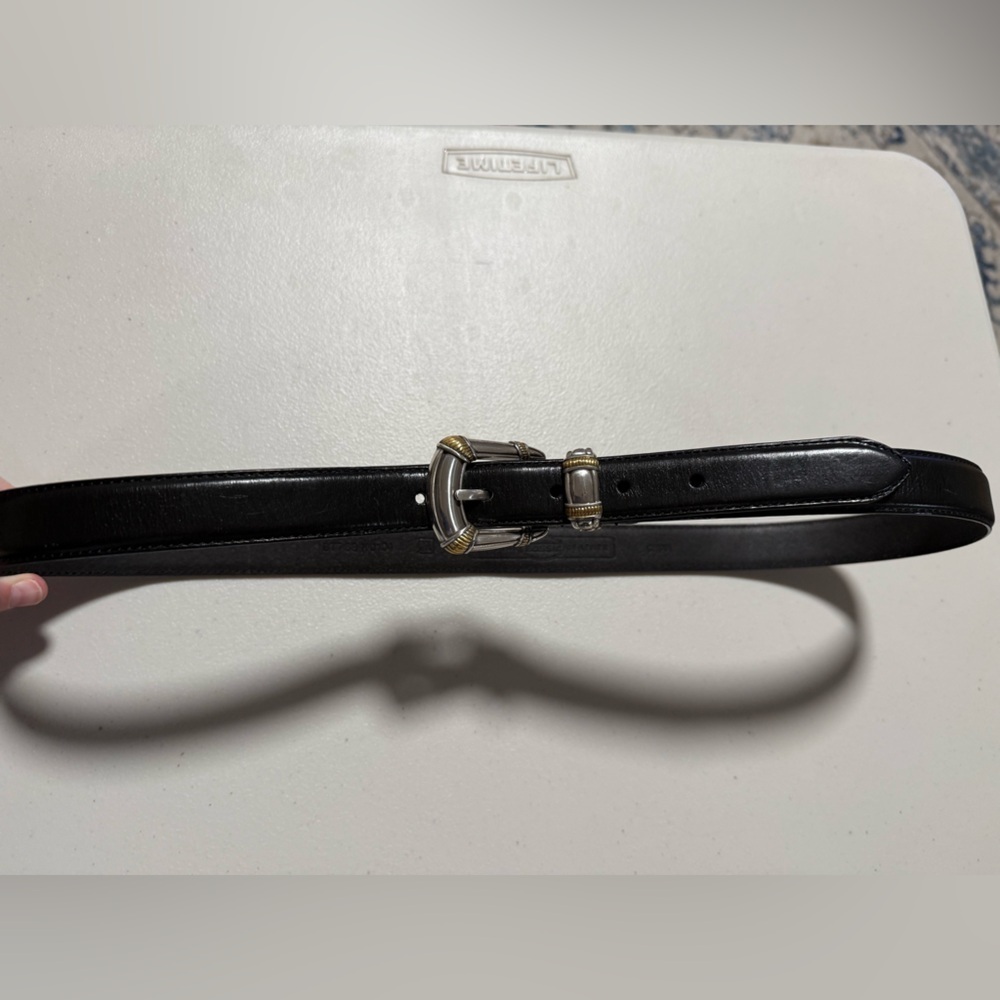 Fossil Black Leather Belt Silver Bamboo Buckle Size XL Extra Large Classic